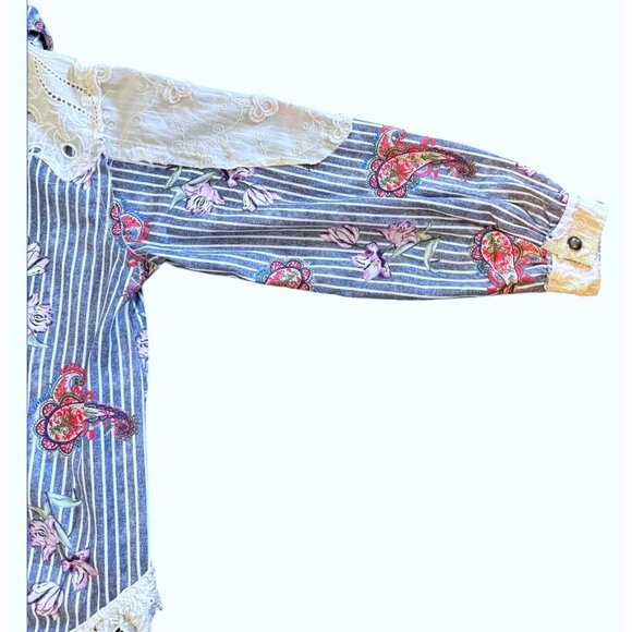 POL Women's Striped Paisley Floral Lace Button Up Shirt Size Medium Boho - Picture 6 of 10